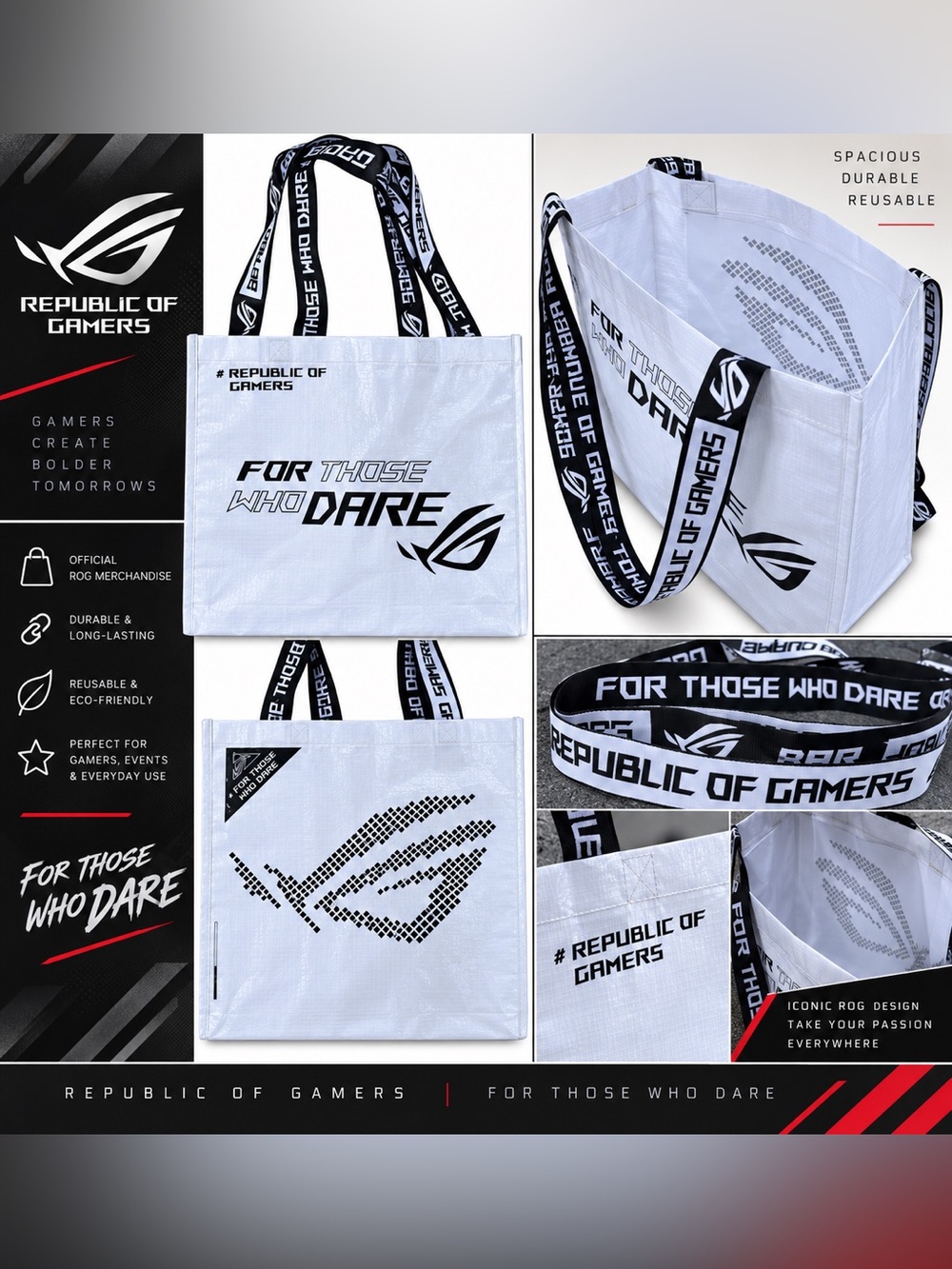 White Reusable Tote Bag with Branded Straps